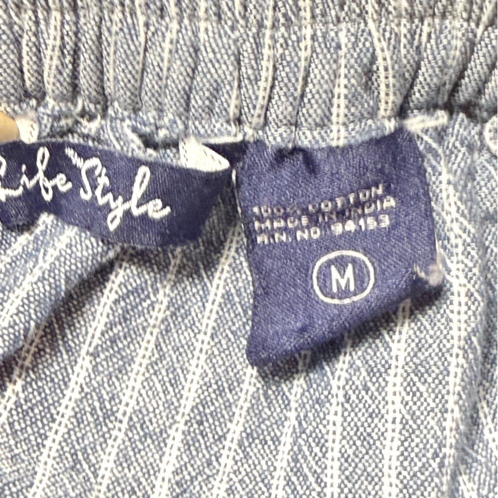 Life Style Striped Blue Tiered Chambray Cotton Skirt size Medium - Picture 5 of 6